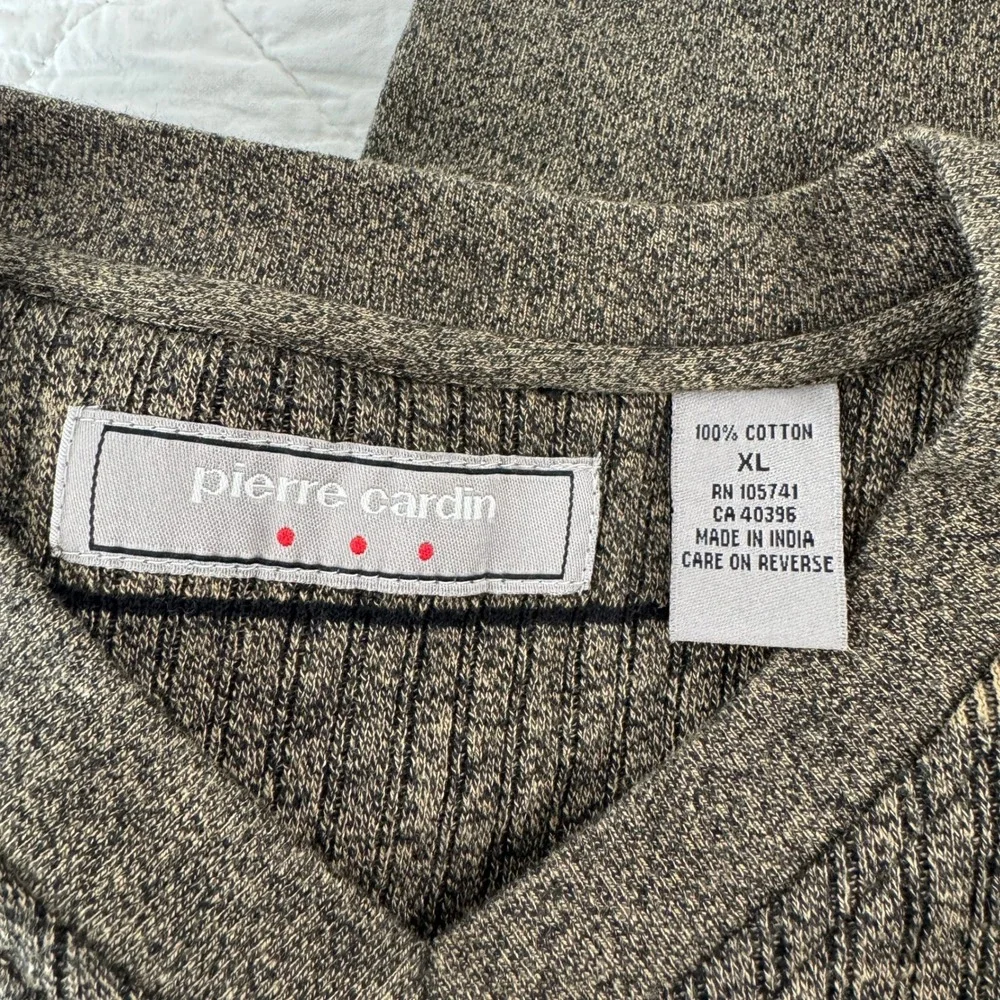 Pierre Cardin Mens‎ XL Brown Striped V-Neck 100% Cotton Ribbed Knit Sweater